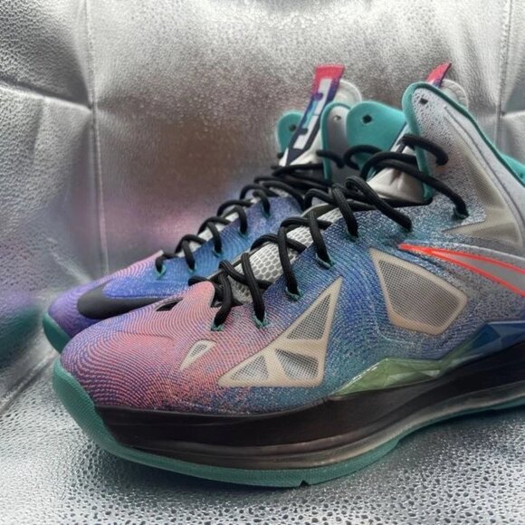 Size 12 - Nike LeBron 10 Pure Platinum Mens Blue Purple White Sneaker 541100-008 - Picture 4 of 10